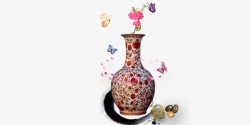 中国风红色花纹瓷瓶素材