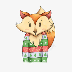 橙绿色卡通冬季动物狐狸矢量图素材