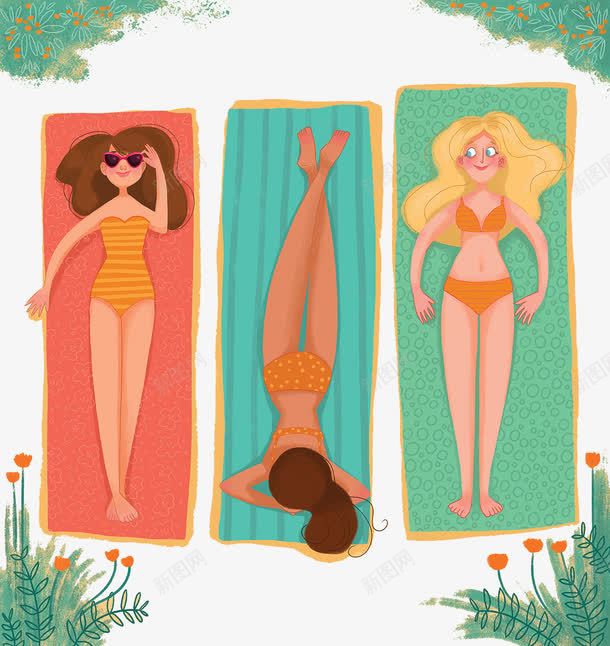 晒日光浴的三个美女png免抠素材_88icon https://88icon.com 可爱的插画 插画中的美女 比基尼的美女