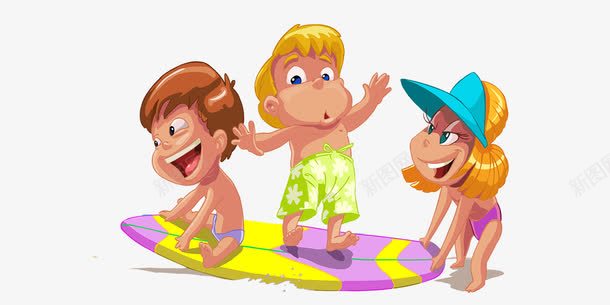 夏日玩耍的孩子们png免抠素材_88icon https://88icon.com 冲浪板 泳裤 男孩女孩