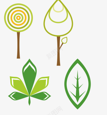 绿色能源图标卡通树叶图标图标