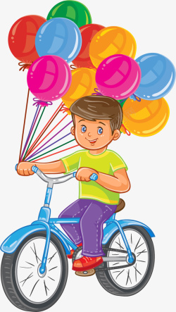 彩色脚踏车骑车小男孩矢量图高清图片