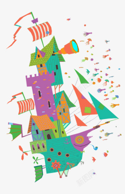 彩色海洋城堡插画素材