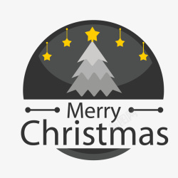黑黄色圆形圣诞树圣诞快乐标签矢量图素材
