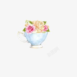 玫瑰茶壶下午茶唯美手绘素材