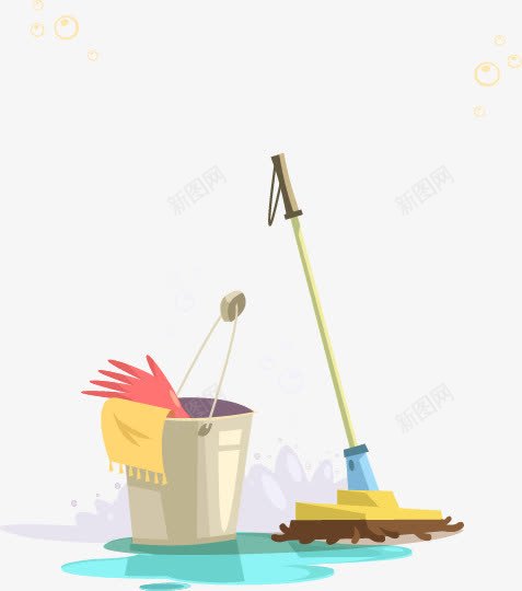 清洁工具png免抠素材_88icon https://88icon.com 卡通 扁平化图形 扫帚 水桶 清洁