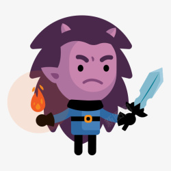 手绘紫色小人物游戏角色素材