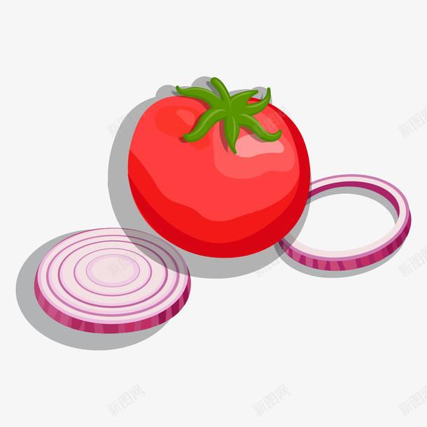 红色番茄和紫色洋葱片矢量图ai免抠素材_88icon https://88icon.com 洋葱片 番茄 紫色 红色 红色番茄 绿色 食物 矢量图
