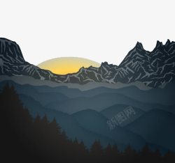 山间的日出风景矢量图素材