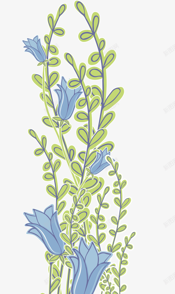 绿色叶子上的蓝色花朵png免抠素材_88icon https://88icon.com 叶子 手绘植物 植物 绿叶 绿植 花卉 花朵 蓝色花朵
