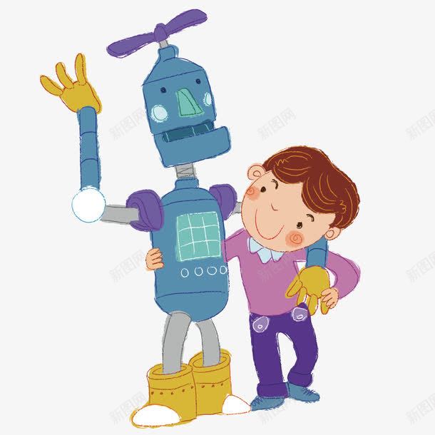 男孩与机器人png免抠素材_88icon https://88icon.com 卡通 机器人 男孩