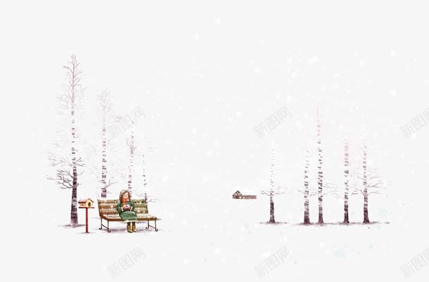 树林中坐在长椅上的女孩png免抠素材_88icon https://88icon.com 女孩 树林 漫天飞雪 长椅 雪花 飞雪