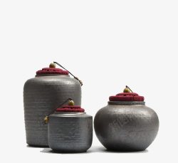 三个黑陶陶瓷茶壶素材