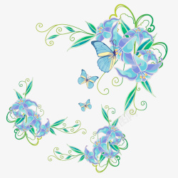浪漫蓝色花朵蝴蝶矢量图素材
