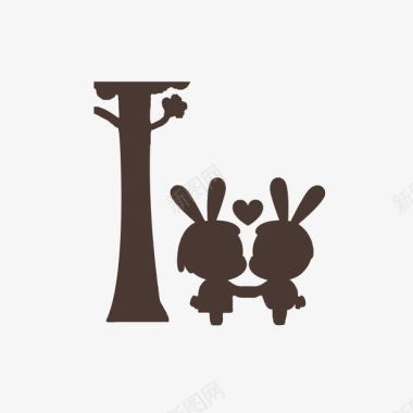 手绘兔耳树下谈情说爱的兔男女图标图标