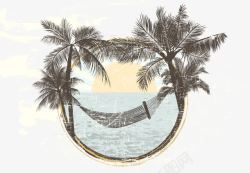 秋千椰子树落日背景装饰素材