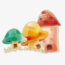 可爱手绘卡通蘑菇房矢量图素材