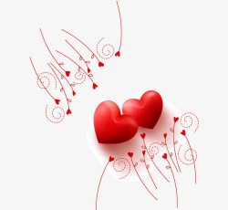 绮夌玛红色心形花卉装饰矢量图高清图片