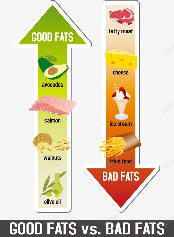 健康食物和垃圾食物图表矢量图eps免抠素材_88icon https://88icon.com 健康 快餐 营养 食物热量 餐饮 矢量图