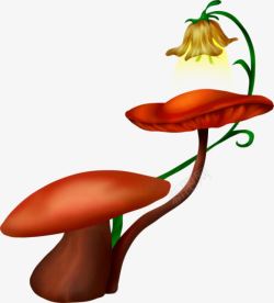 卡通红色蘑菇黄色花朵素材