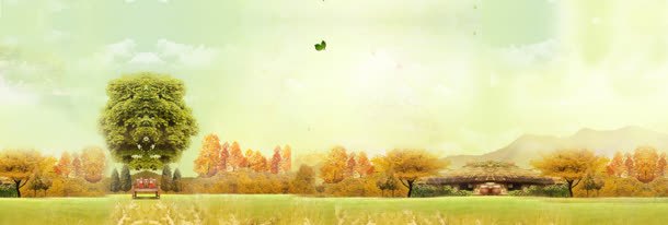 田园美景jpg设计背景_88icon https://88icon.com 树 树林 草地 草屋