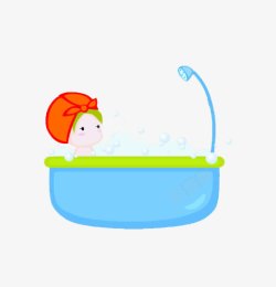 卡通女孩浴缸泡澡素材
