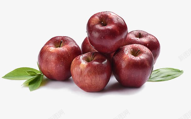 新鲜红色苹果png免抠素材_88icon https://88icon.com 水果 红色蛇果 绿色叶子 苹果 食物