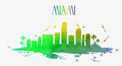 迈阿密水彩城市剪影素材
