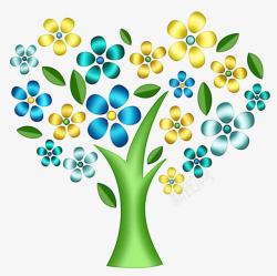 长满花的树一颗长着蓝色黄色绿色花的树高清图片