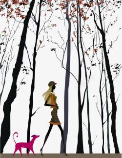 树林里散步的女孩素材