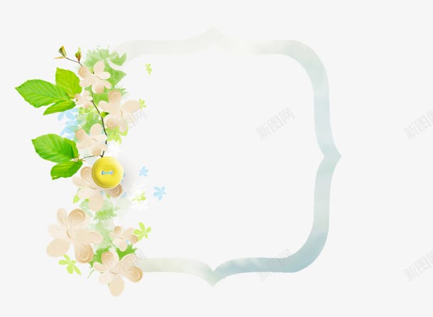 白色边框绿色叶子白色花朵png免抠素材_88icon https://88icon.com 叶子 白色 绿色 花朵 边框