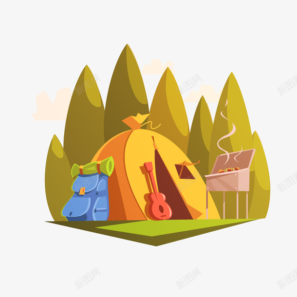 野外野营帐篷png免抠素材_88icon https://88icon.com 卡通帐篷 卡通树林 绿色树木 背景装饰 野外野营