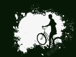 黑白色骑自行车人物素材
