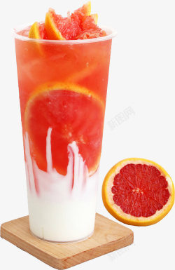 烧仙草蜜柚爆酸奶水果茶高清图片