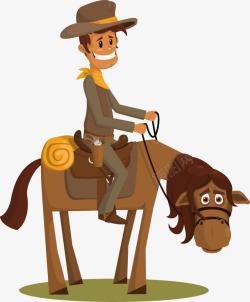 手绘卡通骑马的西部牛仔素材
