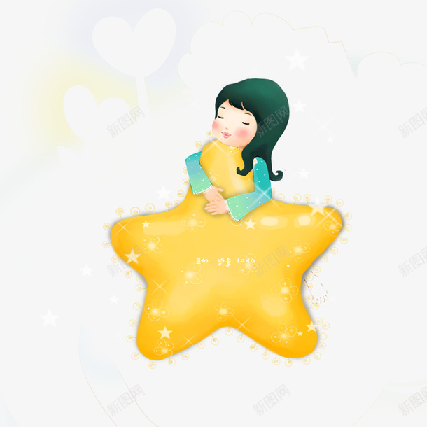 抱着星星的女孩psd免抠素材_88icon https://88icon.com 儿童节素材 卡通元素 女孩 星星