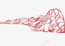 手绘红色线条的山峰素材