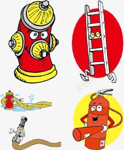 彩色手绘消防设备卡通图矢量图素材
