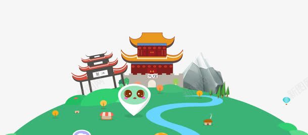 旅游景点片psd免抠素材_88icon https://88icon.com 卡通景点 地标 地点 城楼 旅游 景观 经点