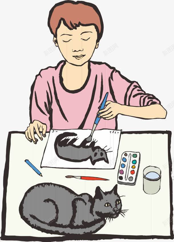 画猫的同学png免抠素材_88icon https://88icon.com 作画的人 左手画画的人 教育 猫 画画的人 美术课