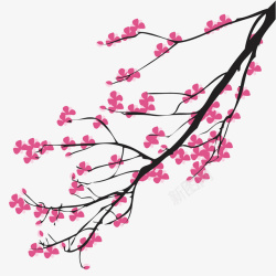中国画粉色桃花花瓣矢量图素材