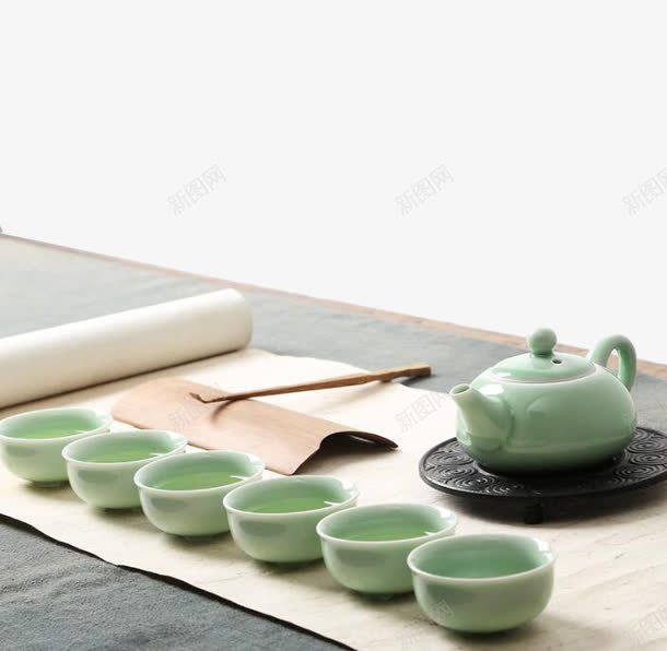 青瓷茶具茶杯茶壶png免抠素材_88icon https://88icon.com 产品实物 日用百货 茶壶 茶壶配件 茶杯 青瓷茶具