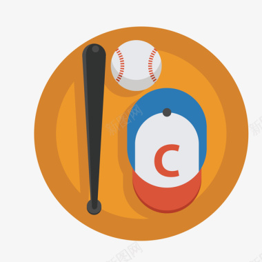 体育卡通运动棒球体育用具标免矢量图图标图标