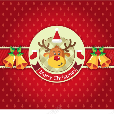 狂欢圣诞小鹿红色背景矢量图背景