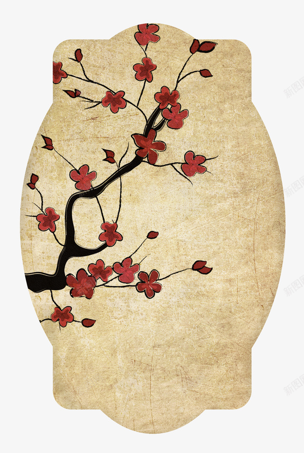 复古梅花底纹标签png免抠素材_88icon https://88icon.com 标签 花卉 装饰