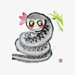 中国风水墨可爱的小蛇素材
