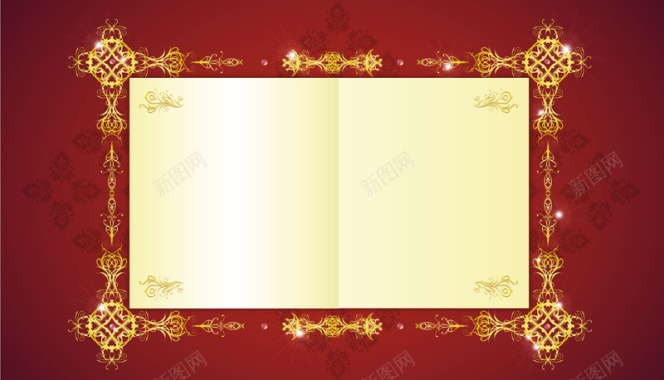 古典红色渐变金属质感花纹边框折页信纸背景矢量图背景