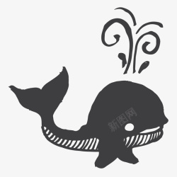 黑色手绘可爱的小鲸鱼素材