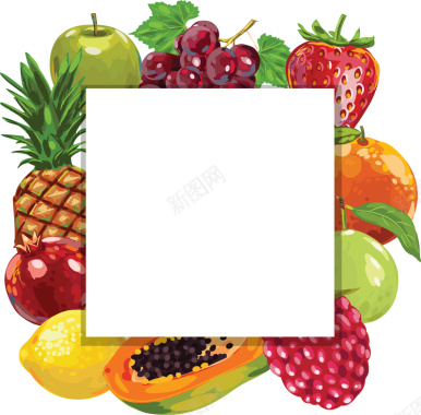 手绘苹果菠萝葡萄多种水果集合背景矢量图背景