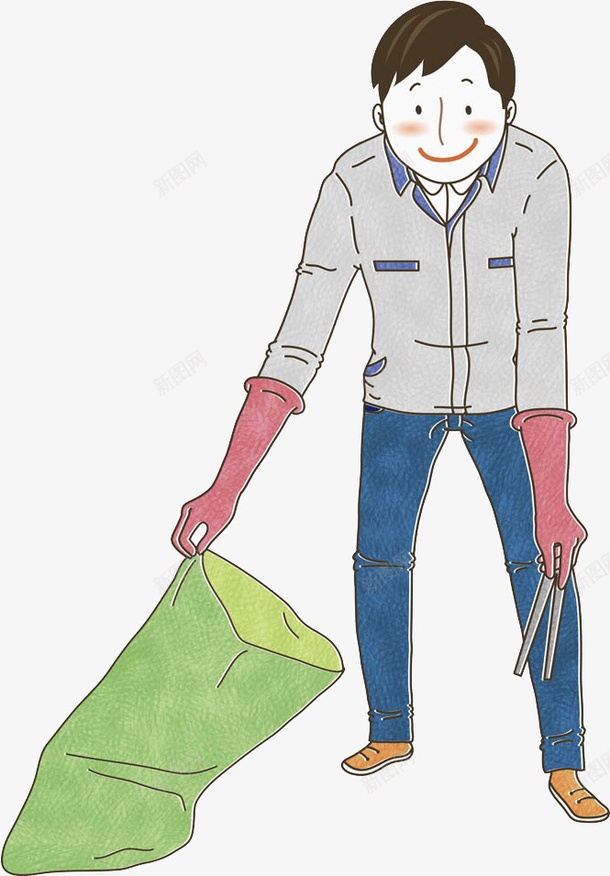 卡通夹垃圾场景图png免抠素材_88icon https://88icon.com 保洁员 卡通手绘 垃圾 工服 帅气的 微笑的 清洁工